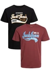Jack & Jones T-Shirt 2-er Set Logo T-Shirt Kurzarm Basic Shirt JJELOGO (5576) Schwarz/Rot (5576)