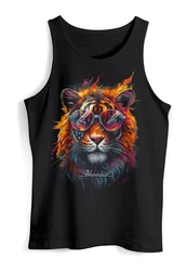 Neverless Tanktop Herren Tiger Print  Braun/Rot/Schwarz
