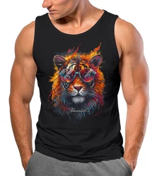 Neverless Tanktop Herren Tiger Print  Braun/Rot/Schwarz