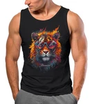 Neverless Tanktop Herren Tiger Print  Braun/Rot/Schwarz