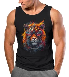 Neverless Tanktop Herren Tiger Print  Braun/Rot/Schwarz