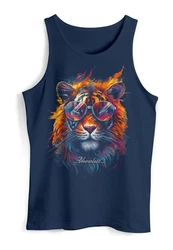 Neverless Tanktop Herren Tiger Print  Dunkelblau/Braun/Rot/Blau