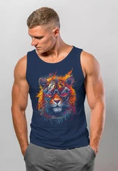 Neverless Tanktop Herren Tiger Print  Dunkelblau/Braun/Rot/Blau
