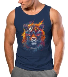 Neverless Tanktop Herren Tiger Print  Dunkelblau/Braun/Rot/Blau