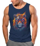 Neverless Tanktop Herren Tiger Print  Dunkelblau/Braun/Rot/Blau