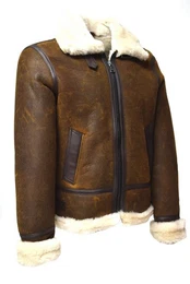 Lederjacke Berni gewachsenes Lammfell, Lammfelljacke, Bomber,Natur Braun