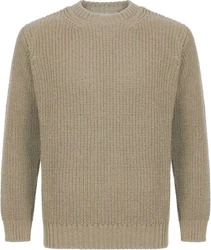 Irelandseye Wollpullover Crosshaven Ribbed Crew Neck Sweater Khaki/Beige/Dunkelgrün