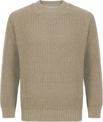 Irelandseye Wollpullover Crosshaven Ribbed Crew Neck Sweater Khaki/Beige/Dunkelgrün