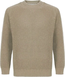 Irelandseye Wollpullover Crosshaven Ribbed Crew Neck Sweater Khaki/Beige/Dunkelgrün