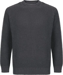 Irelandseye Wollpullover Crosshaven Ribbed Crew Neck Sweater Dunkelgrau/Dunkelblau/Grau