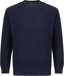 Irelandseye Wollpullover Crosshaven Ribbed Crew Neck Sweater Dunkelblau/Blau