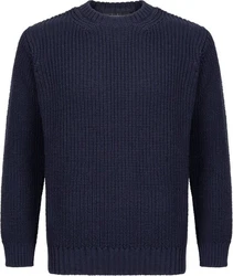 Irelandseye Wollpullover Crosshaven Ribbed Crew Neck Sweater Dunkelblau/Blau