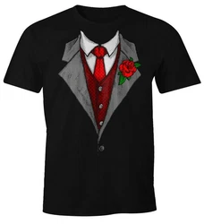 MoonWorks Print-Shirt Herren T-Shirt Anzug Schlips Krawatte Fun-Shirt Rosa/Rot/Lila