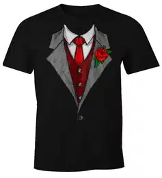 Print-Shirt Herren T-Shirt Anzug Schlips Krawatte aufgedruckt Fun-Shirt mit Print