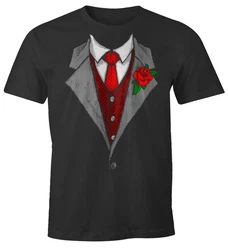 MoonWorks Print-Shirt Herren T-Shirt Anzug Schlips Krawatte Fun-Shirt Rosa/Rot/Lila
