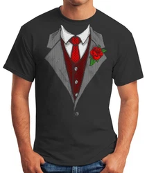 MoonWorks Print-Shirt Herren T-Shirt Anzug Schlips Krawatte Fun-Shirt Rosa/Rot/Lila