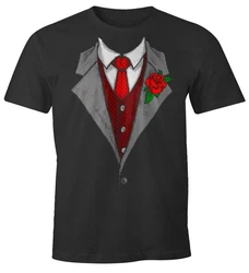 MoonWorks Print-Shirt Herren T-Shirt Anzug Schlips Krawatte Fun-Shirt Rosa/Rot/Lila