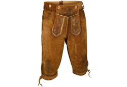 Dretaild Trachtenlederhose Premium Kneelength Herren Tracht Braun/Dunkelrot