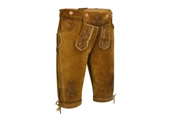 Dretaild Trachtenlederhose Premium Kneelength Herren Tracht Braun/Dunkelrot