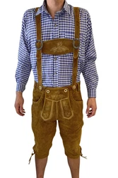 Dretaild Trachtenlederhose Premium Kneelength Herren Tracht Braun/Dunkelrot