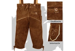 Dretaild Trachtenlederhose Premium Kneelength Herren Tracht Braun/Dunkelbraun