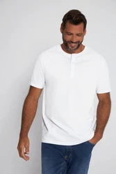 JP1880 T-Shirt Henley Basic Knopfleiste Weiß/Creme