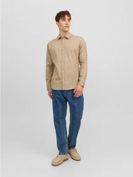 Jack & Jones Langarmhemd Hemd Slim Fit JJEGINGHAM (5977) Braun