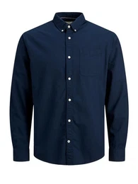 Langarmhemd Hemd Slim Fit mit Brusttasche JJEOXFORD 5998 in Navy