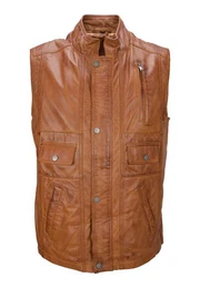 Lederweste Egon cognac Herren lange Lederweste aus weichem Lammnappa Leder mit Stehkragen