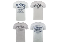 riverso Herren T-Shirt RIVLeon Regular Fit Kurzarm Print Tee Shirt Grau/Creme/Blau/Silber