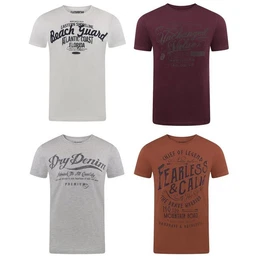 T-Shirt Herren Printshirt RIVLeon Regular Fit (4-tlg) Kurzarm Tee Shirt mit Rundhalsausschnitt aus 100% Baumwolle