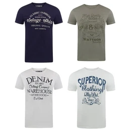 T-Shirt Herren Printshirt RIVLeon Regular Fit (4-tlg) Kurzarm Tee Shirt mit Rundhalsausschnitt aus 100% Baumwolle