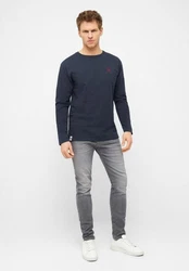Derbe Langarmshirt Basic Kippes Herren Longsleeve Dunkelblau/Rot