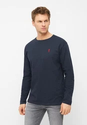 Derbe Langarmshirt Basic Kippes Herren Longsleeve Dunkelblau/Rot