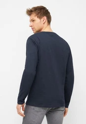 Derbe Langarmshirt Basic Kippes Herren Longsleeve Dunkelblau/Rot