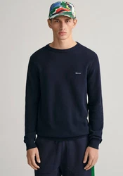 Gant Rundhalspullover Pique-Strickpullover Dunkelblau/Hellblau/Blau/Schwarz