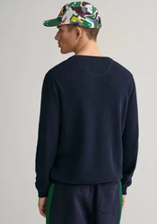 Gant Rundhalspullover Pique-Strickpullover Dunkelblau/Hellblau/Blau/Schwarz
