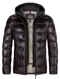 Lederjacke MS-Claudio Herren Steppjacke mit abnehmbarer Kapuze aus Lammnappa Leder