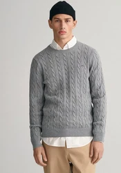 Gant Strickpullover COTTON CABLE C-NECK graumeliert/grau/grau melange