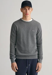 Gant Strickpullover R-Neck COTTON PIQUE C-NECK graumeliert/grau