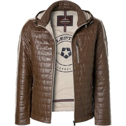 Lederjacke Brento Herren Steppjacke mit abnehmbarer Kapuze aus Lammnappa Leder