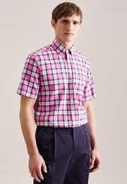 Businesshemd Regular Regular Kurzarm Button-Down-Kragen Karo