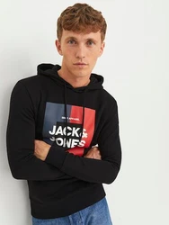 Jack & Jones Kapuzensweatshirt JJOSCAR SWEAT HOOD Schwarz/Hellblau