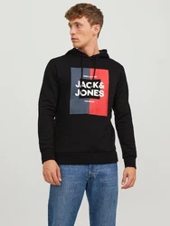 Jack & Jones Kapuzensweatshirt JJOSCAR SWEAT HOOD Schwarz/Hellblau