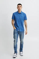 Blend Kurzarmhemd BHShirt Blau/Hellblau