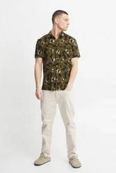Blend Kurzarmhemd BHShirt Dunkelgrün/Beige/Khaki/Grün