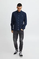 Blend Langarmhemd BHShirt Dunkelblau/Hellblau/Blau