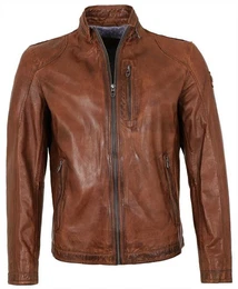 Lederjacke MS-Edward - Herren Lederjacke Lammnappa cognac / navy