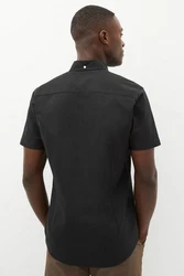 Next Kurzarmhemd Slim Fit Oxfordhemd Schwarz/Rot/Dunkelbraun