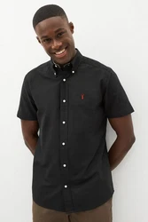 Next Kurzarmhemd Slim Fit Oxfordhemd Schwarz/Rot/Dunkelbraun